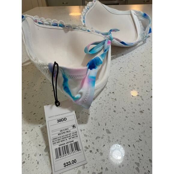 shade & shore white with blue and pink nwt light lift swim bikini top  size 38DD - Picture 4 of 6